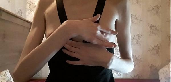  Cute teen plays with her nipples and then masturbates hard